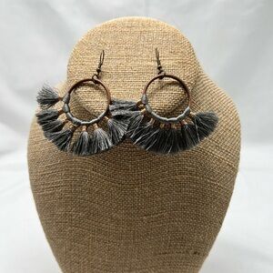 Grey Fringe Statement Earrings